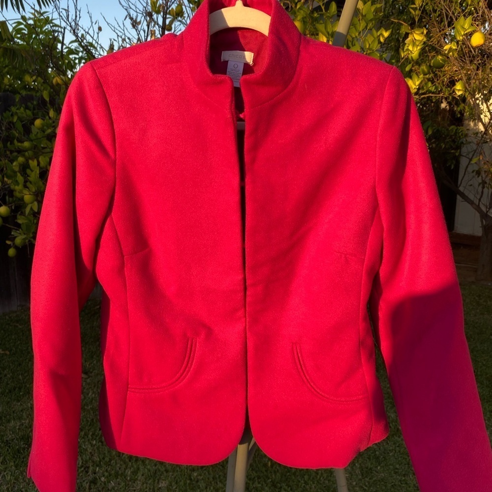 CHICOS’S PINK FUCHSIA MANDARIN COLLARED JACKET WOMEN’s SIZE O EUC